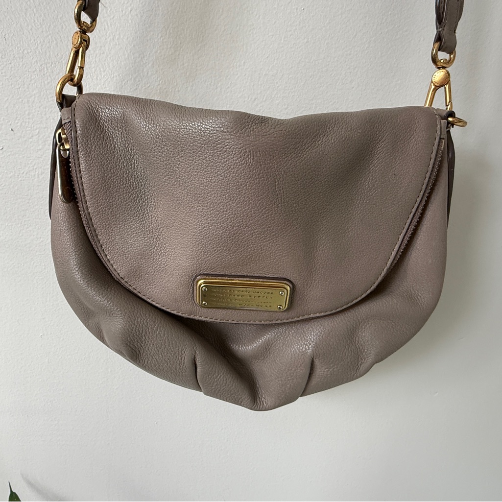 Marc Jacobs Taupe Crossbody Bag With Gold Accents